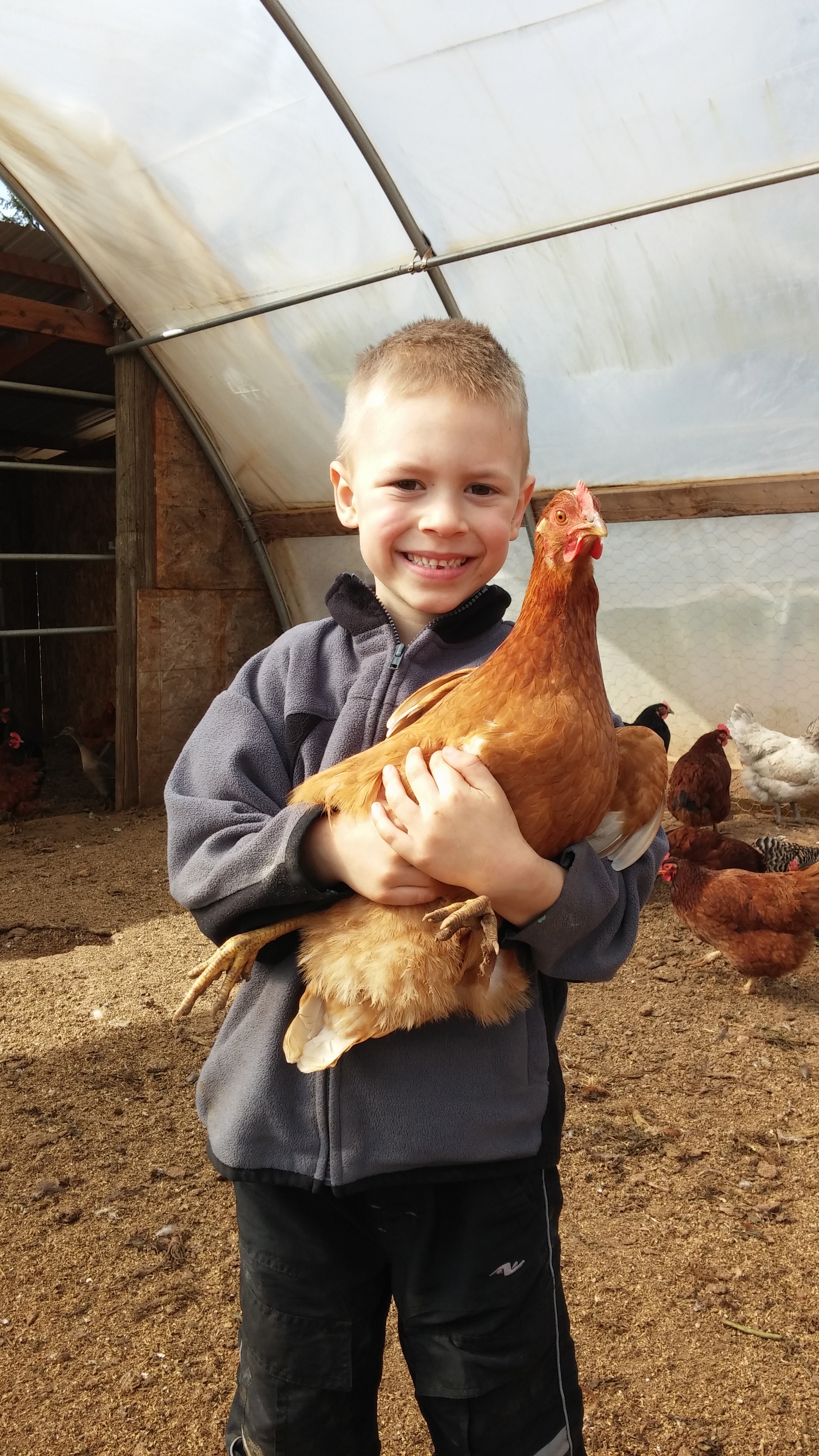 Titan from Caldwell Family Farms with one of their many chickens! 
